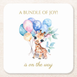 Baby Giraffe with balloons Baby Shower Underlägg Papper Kvadrat