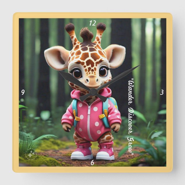 "Baby Giraffes speldatum" Fyrkantig Klocka (Framsida)