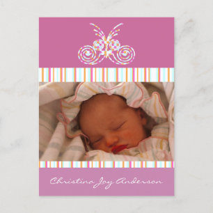 Baby Girl Announcement - Fjärilar Meddelande Vykort