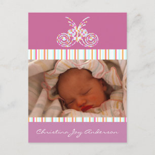 Baby Girl Announcement - Fjärilar Meddelande Vykort