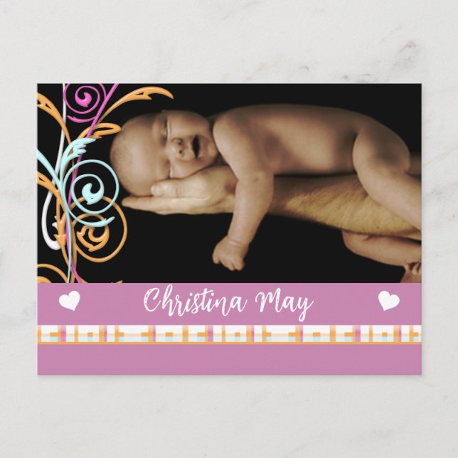 Baby Girl Announcement - Fjärilar Meddelande Vykort (Framsida)