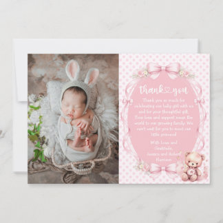 Baby Girl Baby Shower Thank You Card with Photo Tack Kort