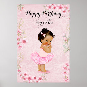 Baby Girl Ballerina Rosa Blommor Affisch