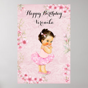 Baby Girl Ballerina Rosa Blommor Poster