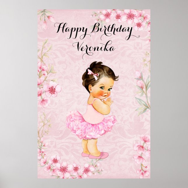 Baby Girl Ballerina Rosa Blommor Poster (Framsidan)