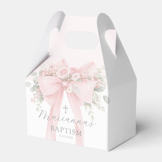Baby Girl Baptism Floral Blush Pink Bow Presentaskar (Framsidan Sidan)