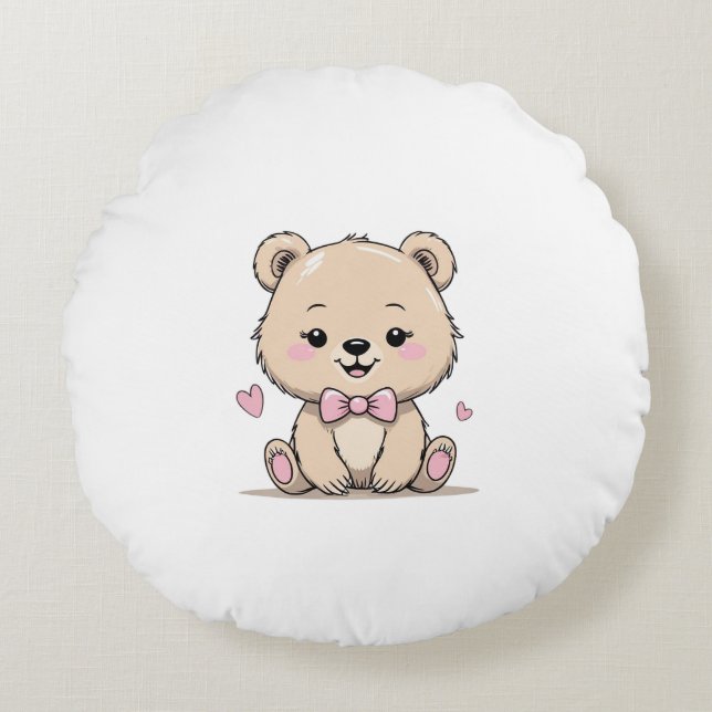 baby girl bear round pillow rund kudde (Framsidan)