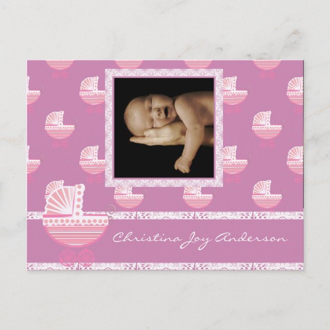 Baby Girl Bebis Bebis Tillkännagivande - Rosa Baby Meddelande Vykort (Framsida)