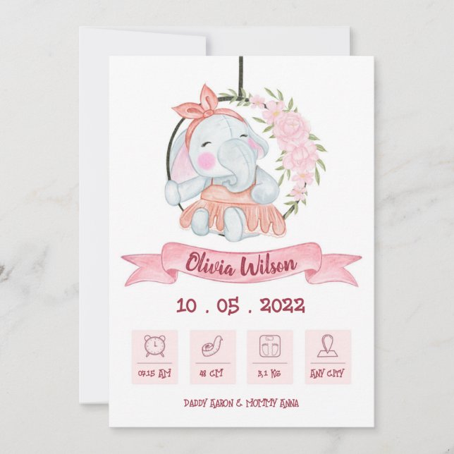 Baby Girl Birth Annoucement Meddelande (Framsida)