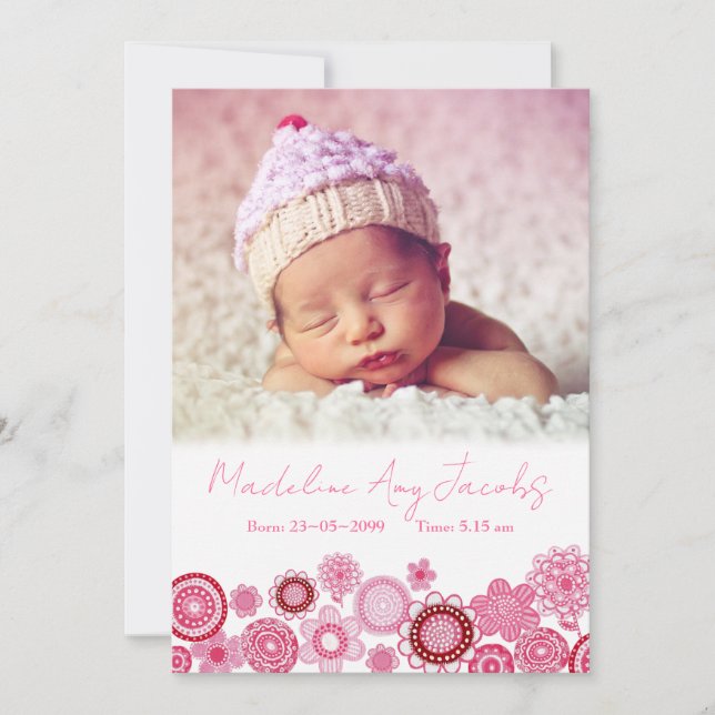 Baby Girl Birth Announcement Photo Digital Image Meddelande (Framsida)