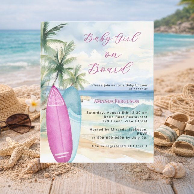 Baby Girl Board surfboard Baby Shower invitation (Skapare uppladdad)