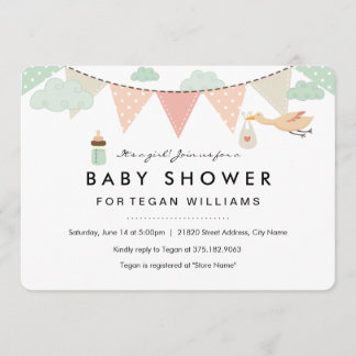 Baby Girl Bunting | Bebis Shower Inbjudan