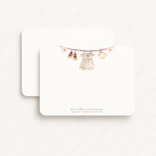 Baby Girl Clothesline Nursery Note Card Inbjudningar (Skapare uppladdad)