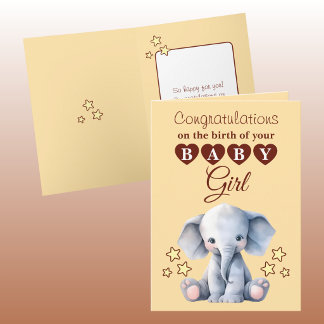 Baby girl congratulations elephant peach kort