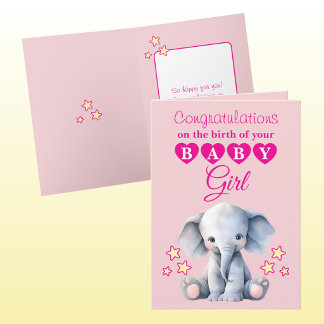 Baby girl congratulations elephant pink kort