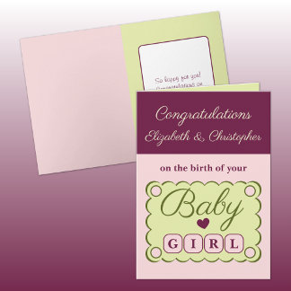 Baby girl congratulations pink green kort
