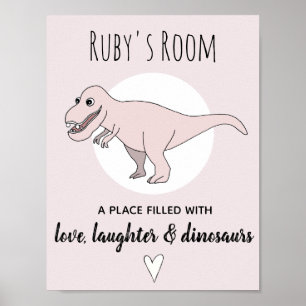 Baby Girl Doodle Dinosaur Rosa T-Rex Namn Barnkamm Poster