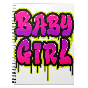 Baby Girl Droppande Ordkonst Sprayfärg Rosa Grön Anteckningsbok