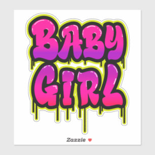 Baby Girl Droppande Ordkonst Sprayfärg Rosa Grön Klistermärken