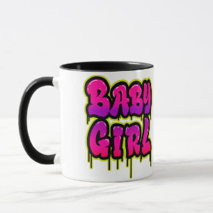 Baby Girl Droppande Text Konst Sprayfärg Rosa Grön Mugg