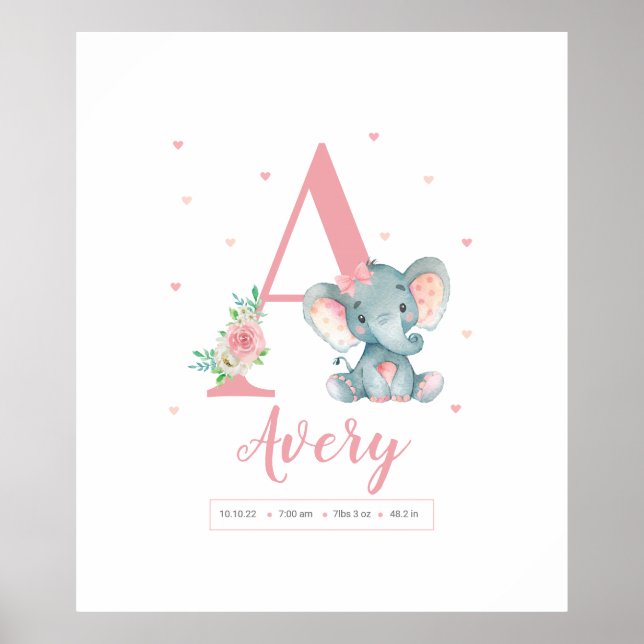 Baby Girl Elephant Sign Nurser Poster (Framsidan)