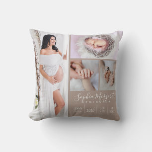 Baby Girl Familj Foto Minnessak Beige Kuddcover Pi Kudde
