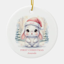 Baby Girl First Christmas Pink Bunny Photo Julgransprydnad Keramik