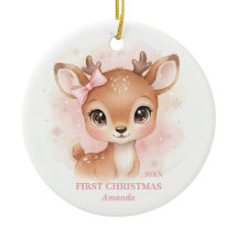 Baby Girl First Christmas Pink Reindeer Photo