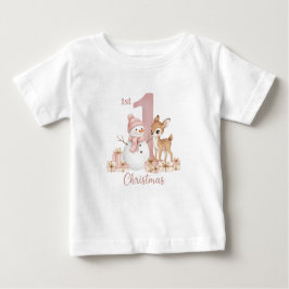 Baby Girl First Christmas Snowman Deer T Shirt