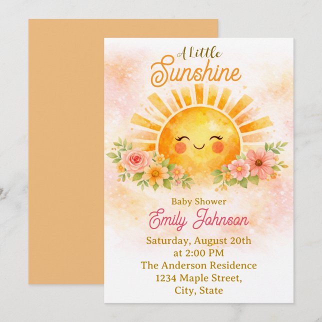Baby Girl Floral Sunshine Shower Inbjudningar (Fram/baksida)