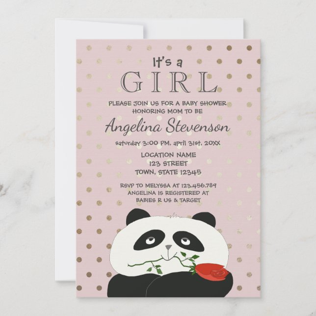 Baby Girl Födelsedagsfest Söt Rosa Panda Inbjudningar (Framsida)