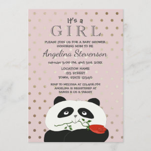 Baby Girl Födelsedagsfest Söt Rosa Panda Inbjudningar