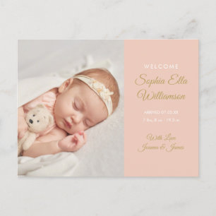 Baby Girl Gold Script Foto Elegant Födelse Meddelande Vykort