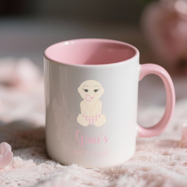 Baby Girl  Illustration in Pink Design Mugg (Cute Cheerful Funny Pink Baby Girl Design Mug)