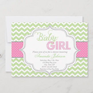 Baby Girl Mod Chic Chevron Baby Shower Inbjudan