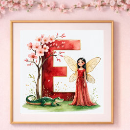 Baby Girl Nursery Letter E Fairy Floral Poster