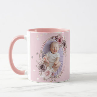 Baby Girl Photo Cute Elegant Modern Pink floral  Mugg