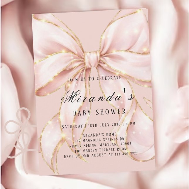 Baby Girl Pink Bow Baby Shower Invitation Inbjudningar (Skapare uppladdad)