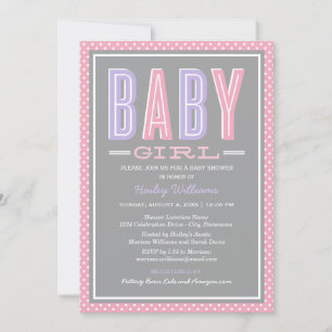 Baby Girl Pink Fetstil Baby Shower Inbjudningar