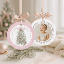 Baby Girl Pink First Christmas Photo