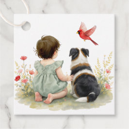 Baby Girl, Puppy Dog, Butterflies and Wildflowers Gåvor Etiketter