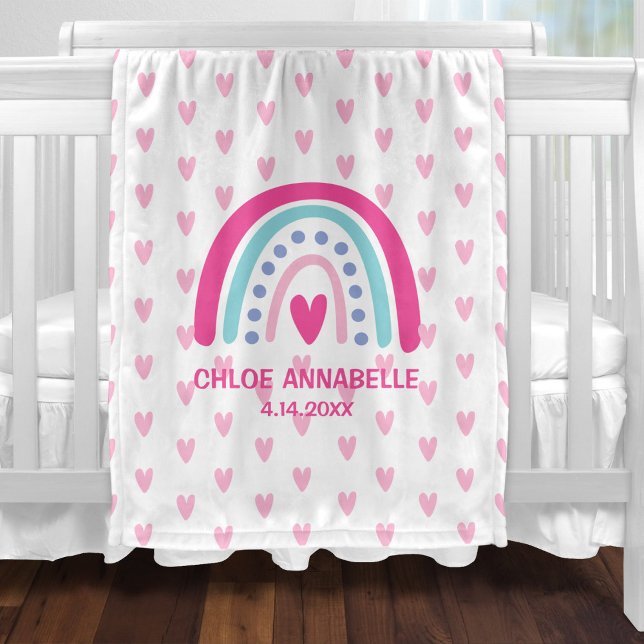 Baby Girl Rainbow and Hearts Personalized Fleecefilt (Skapare uppladdad)