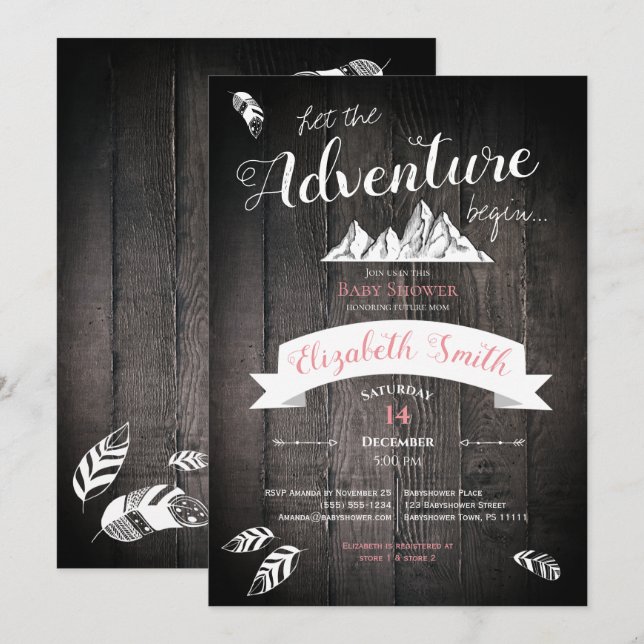 Baby girl Rustic adventure babyshower Inbjudningar (Fram/baksida)