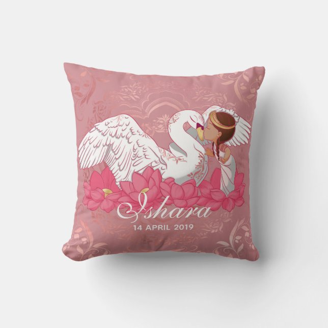 Baby Girl Saraswati with White Swan and lotus Kudde (Framsida)