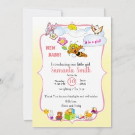 baby girl shower invitation with a cute bee inbjudningar