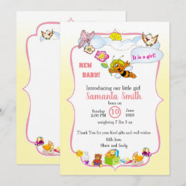 baby girl shower invitation with a cute bee inbjudningar