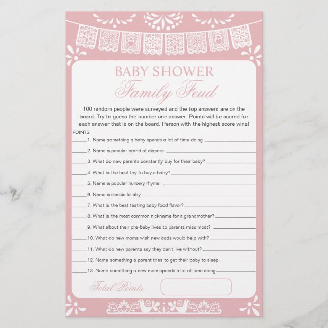 Baby Girl Shower Survey Says Game Card (Framsida)