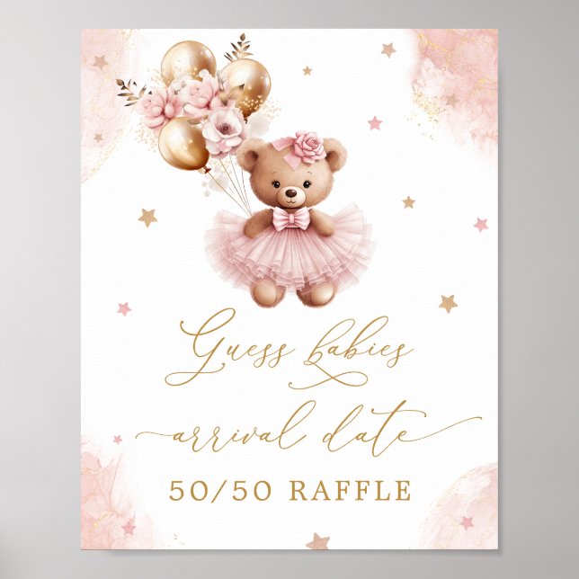 Baby Girl Teddy Bear Guess Arrival Date Poster (Framsidan)