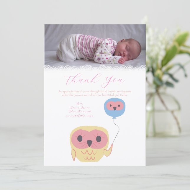 Baby Girl Thank You Note Photo Card Template Tack Kort (Stående Fram)