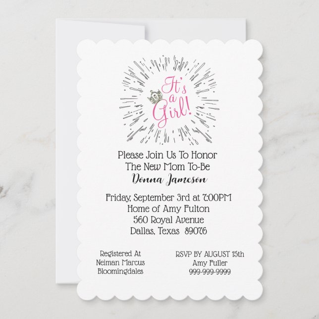 “Baby Girl” Tiara-fest Invitation Inbjudningar (Framsida)